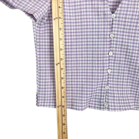 Madewell Crinkled Button-Down Shirt Plaid Purple Cottagecore Milkmaid - Picture 12 of 12
